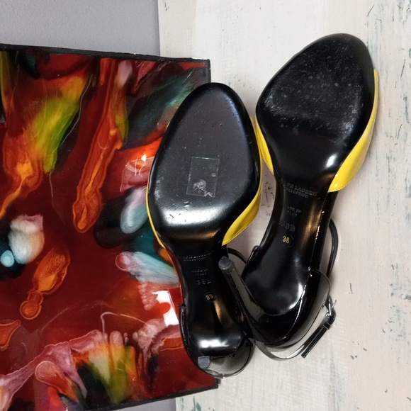 RALPH LAUREN COLLECTION Purple Label Black and Yellow Heels - Picture 9 of 12